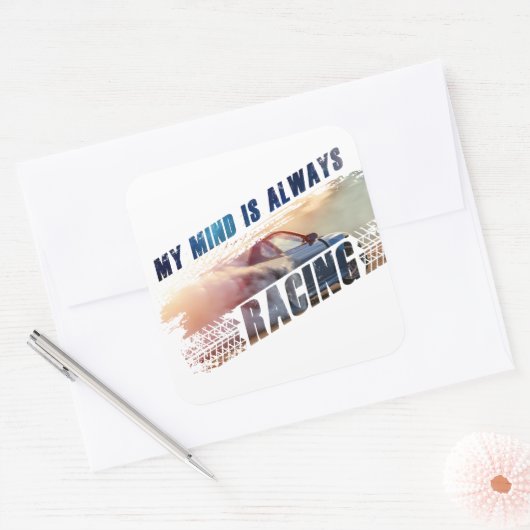 私の心は常に男性と女性の車の愛をレース スクエアシール (封筒)