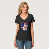 私の心を暖めてくれるチームのスノーマン ハート型アメリカ国旗 Tシャツ (正面フル)