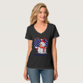 私の心を暖めてくれるチーム 雪だるま ハート型 アメリカ国旗 Tシャツ (正面フル)