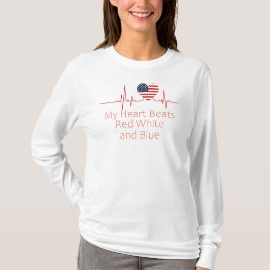 私の心臓は赤白ブルーで鼓動する Tシャツ (正面)