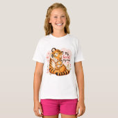 私の心、我が母: かわいいトラの母と子 Tシャツ (正面フル)