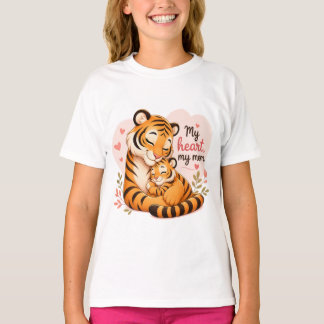 私の心、我が母: かわいいトラの母と子 Tシャツ