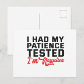 私の忍耐力は限界だった 結果は陰性だった ポストカード (正面/裏面)