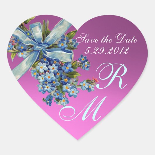 私の忘れNOTSモノグラム、結婚式パーティーピンクブルー ハートシール (正面)