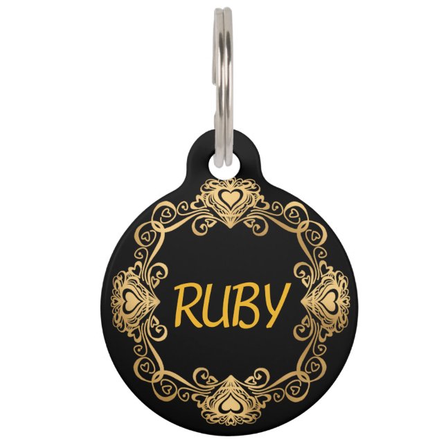 私の恋しく思パパ/ママ犬スクロールハート電話番号 ペット　ネームタグ (正面)