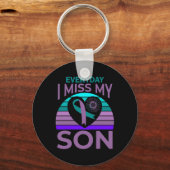 私の恋しく思息子のハートひまわり自殺認識度モ キーホルダー (正面)