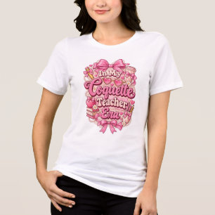 私の恋愛の先生時代 ピンクのリボン レトロでグルービーな トライブレンドTシャツ