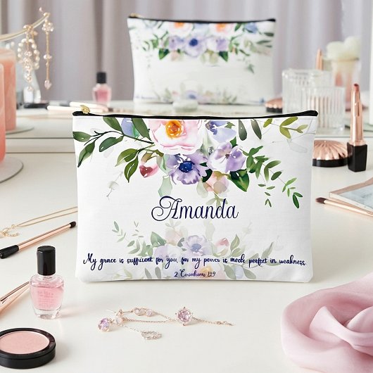 私の恩寵は十分だ、フローラ パーソナライズされた アクセサリーポーチ