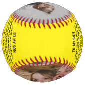 私の息子にパパまたは母の引用文&カスタム2写真 ソフトボール (裏面)