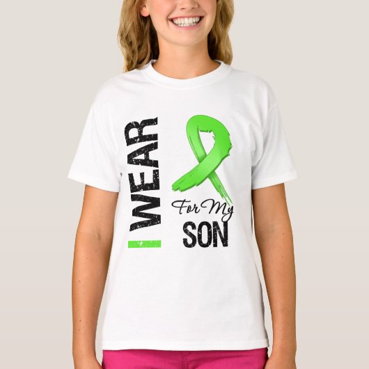 私の息子のためのリンパ腫Iの衣服のライムグリーンのリボン Tシャツ (正面)