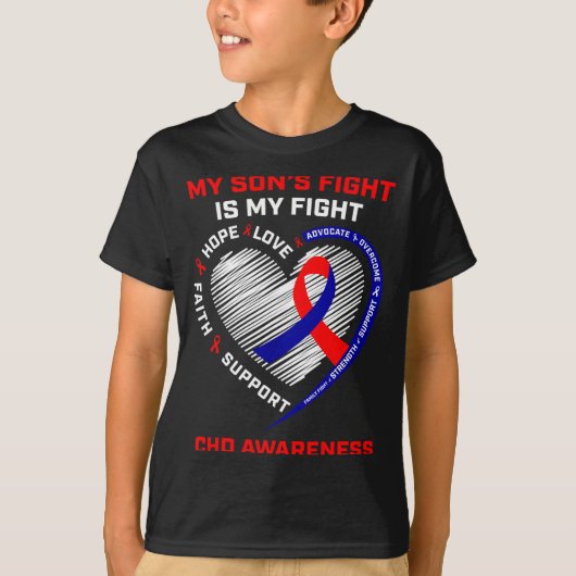 私の息子の闘いは私の闘い CHD 心臓病啓発 Tシャツ (正面)