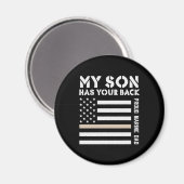 私の息子はあなたのバック誇りを持ったマリンパパ米国旗を持っている マグネット (正面/裏面)