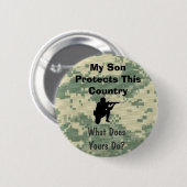私の息子はこの国のおもしろいな軍隊を保護します 缶バッジ (正面&裏面)