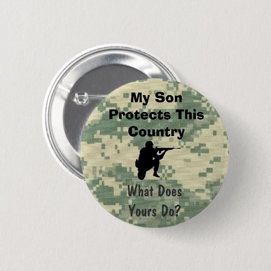 私の息子はこの国のおもしろいな軍隊を保護します 缶バッジ (正面&裏面)