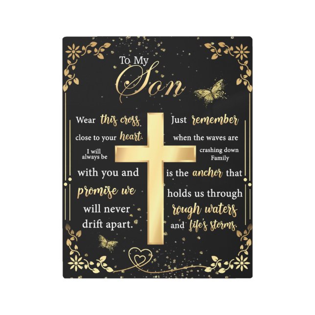 私の息子ギフトには、蝶の恋人、フローラの息子の手紙 メタルプリント (正面)