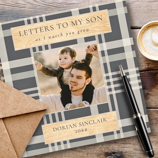 私の息子バッファロープレイドの木フェイクの写真への手紙 ノートブック