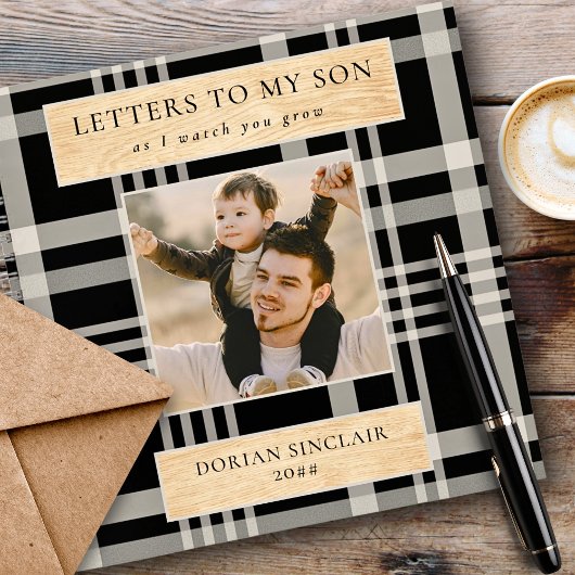 私の息子バッファロープレイドの木フェイクの写真への手紙 ノートブック