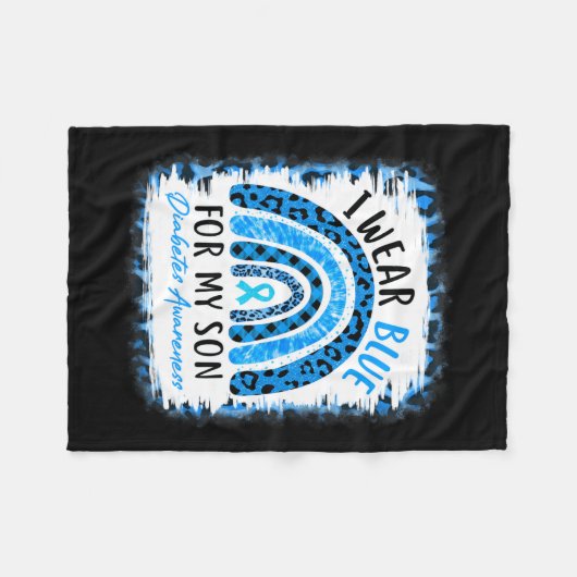 私の息子T1d衣服のためのレインボーI糖尿病ブルーリボン フリースブランケット (正面(横))