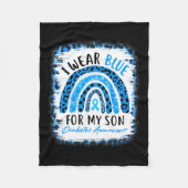 私の息子T1d衣服のためのレインボーI糖尿病ブルーリボン フリースブランケット (正面)