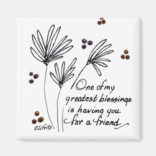 私の恵み...ことわざ白黒スケッチ マグネット (正面)