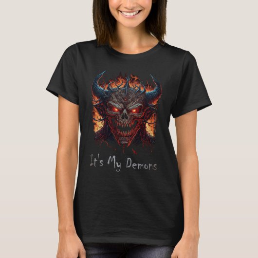 私の悪魔引用文悪魔モンスタースカルグラ Tシャツ (正面)