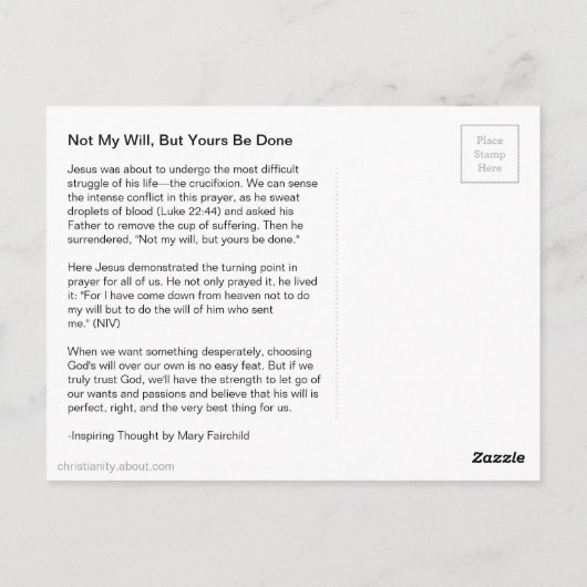 私の意志ではなく、あなた方の行われるマーク14:36聖なる書物、 経典 ポストカード (裏面)