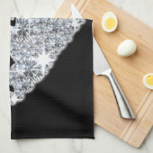 私の愛かわいらしする銀ダイヤモンドハートきらきら光る キッチンタオル (四つ折り)