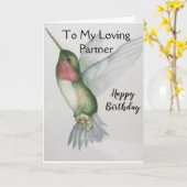 私の愛するパートナーハッピーバースデーへハミングバード カード (黄色い花)