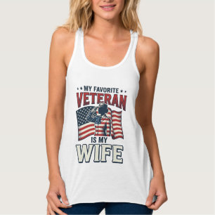 私の愛する退役軍人は妻 パトリオティックTシャツ デザイン タンクトップ