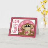 私の愛のサル - かわいいピンクのグリーティングカード カード (黄色い花)