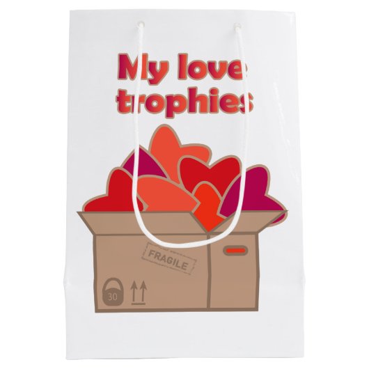 私の愛のトロフィー箱にバレンタインのハート ミディアムペーパーバッグ (裏面)