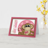 私の愛の猿 - かわいいピンクのグリーティングカード カード (黄色い花)