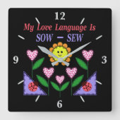 私の愛の言語は播種されている – Sew スクエア壁時計 (正面)