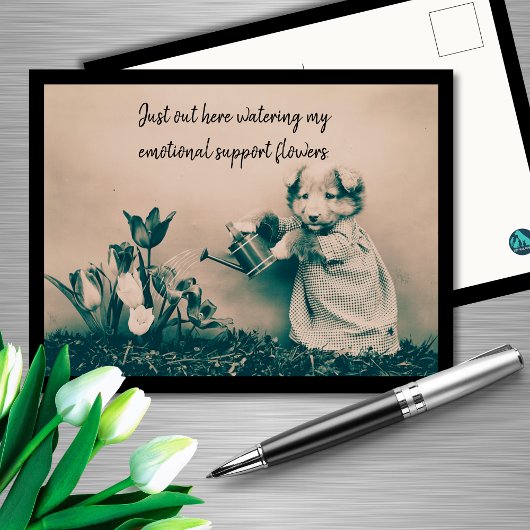 私の感情的なサポート花ヴィンテージ犬 ポストカード