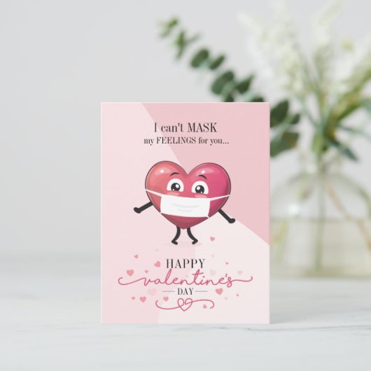 私の感覚をマスクおもしろいできないバレンタインデー シーズンポストカード (スタンド正面)