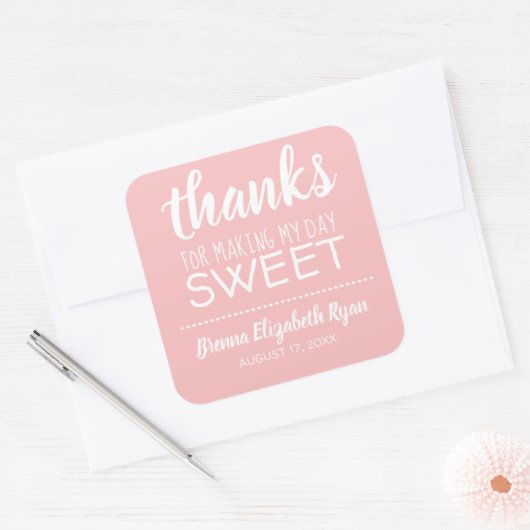 私の感謝してい日を甘くピンクに スクエアシール (封筒)