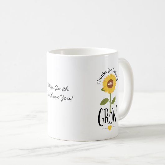 私の感謝してい為にひまわり救済は先生を育てる コーヒーマグカップ (正面右)