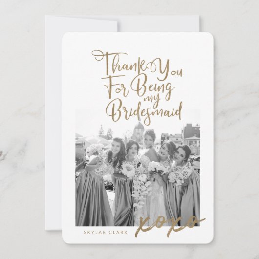 私の感謝していBridesmaidのトレンディー写真のため サンキューカード (正面)