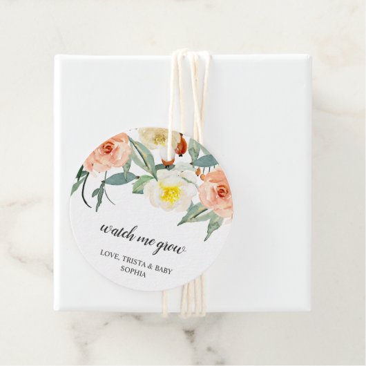 私の成長を見る桃のフローラ女の子ベビーシャワー フェイバータグ (インサイチュ)