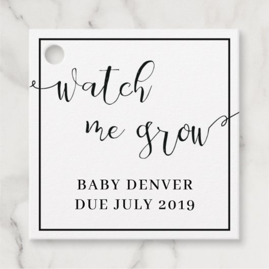 私の成長を見る植物の好意ベイビーシャワーラベル フェイバータグ (正面)