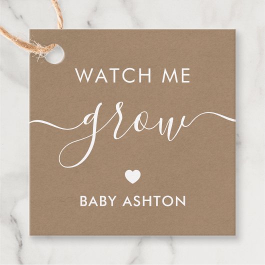 私の成長を見る、植物の赤ちゃんシャワーラベル、クラフト フェイバータグ (正面)