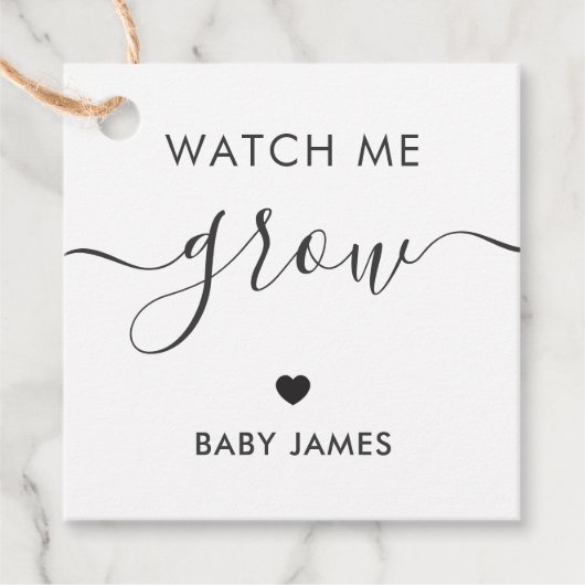 私の成長を見る、植物の赤ちゃんシャワーラベル、クラフト フェイバータグ (正面)