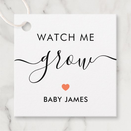 私の成長を見る、植物の赤ちゃんシャワーラベル、サンゴ フェイバータグ (正面)