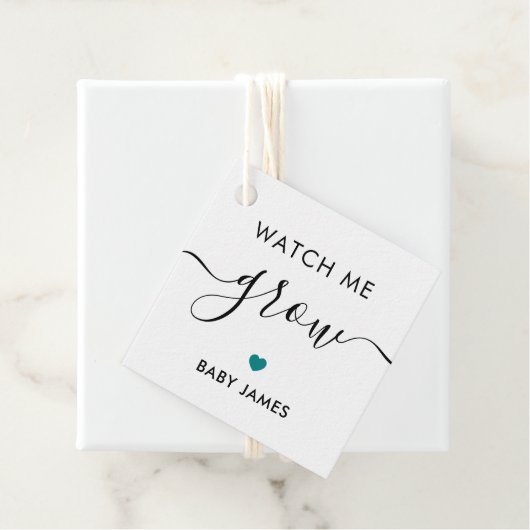 私の成長を見る、植物の赤ちゃんシャワーラベル、ティール(緑がかった色) フェイバータグ (インサイチュ)