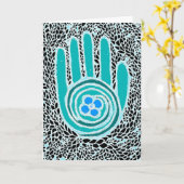 私の手からあなたの手のグリーティングカード（青） カード (黄色い花)