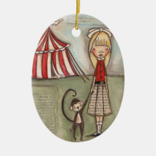 私の手、小さい猿-陶磁器のオーナメント--を取って下さい セラミックオーナメント (正面)