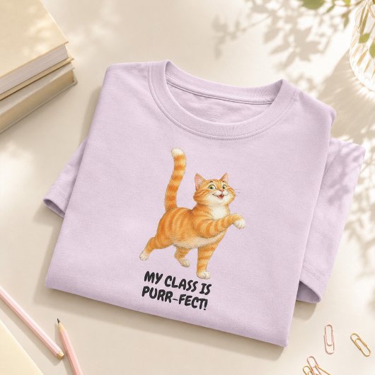 私の授業は完璧にゃん Funny オレンジ色の猫の先生 Tシャツ