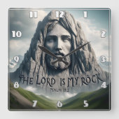 私の救いの強み主は私の岩である スクエア壁時計 (正面)