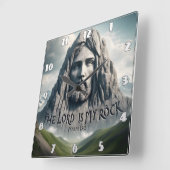 私の救いの強み主は私の岩である スクエア壁時計 (傾斜)