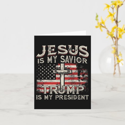 私の救い主トランプは私のアメリカ合衆国大統領の旗か カード (黄色い花)